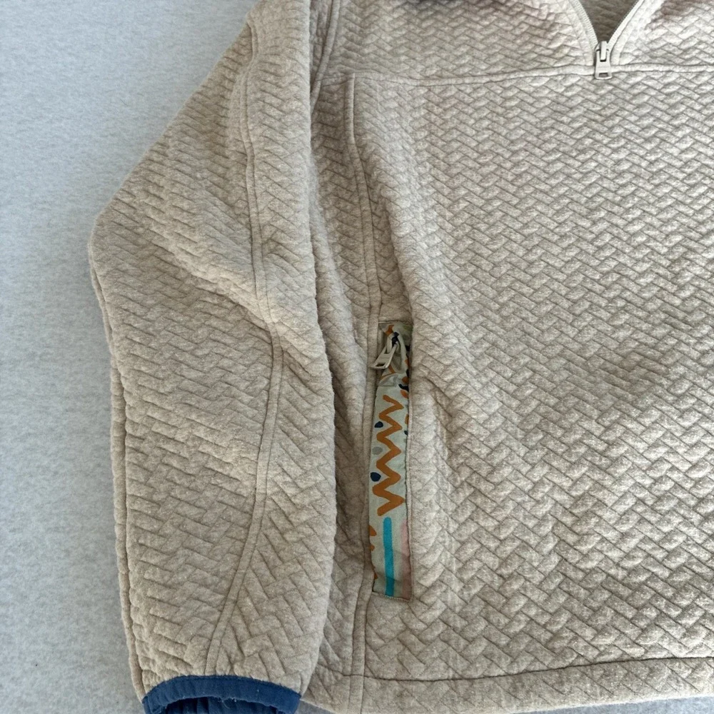 Chubbies‎ The Sandstorm Quilted Sweatshirt Beige Chevron Quarter 1/4 Zip Medium
